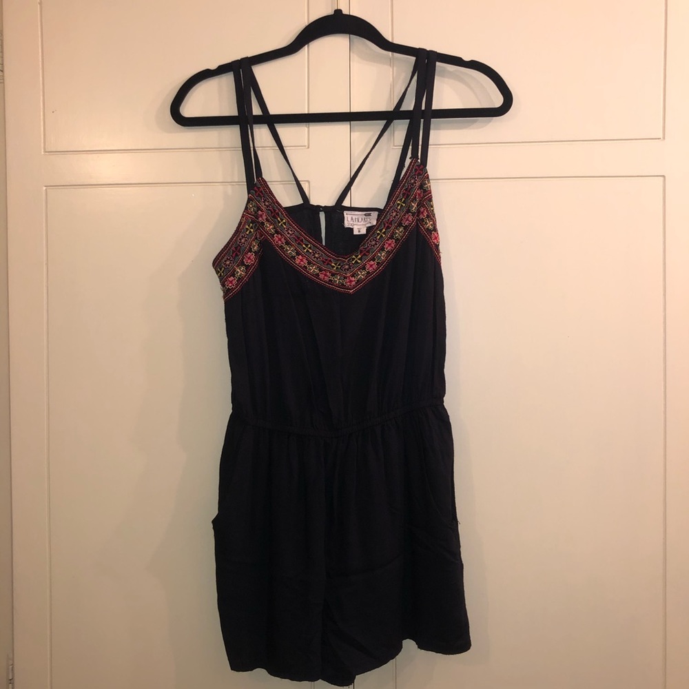 Embroidered black romper